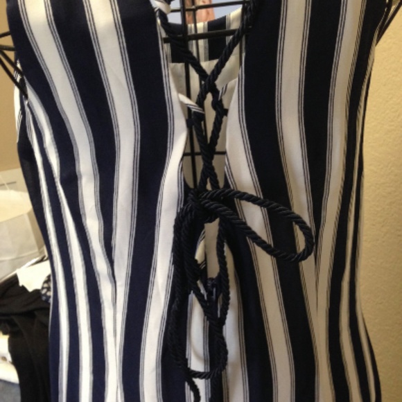 Nautical Bold Stripe Lace Back Midi Dress Size 8 - Picture 3 of 5